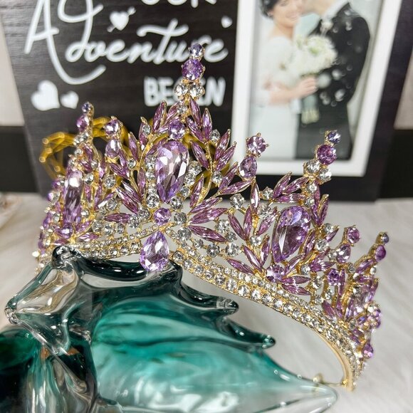 Purple tiara, Lavender crown, Victorian tiara, Crystal crown, Bridal headband main image 4
